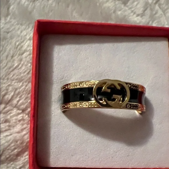 Fashion Jewelry Gold-Tone Stacked Logo Style Ring - Picture 2 of 4